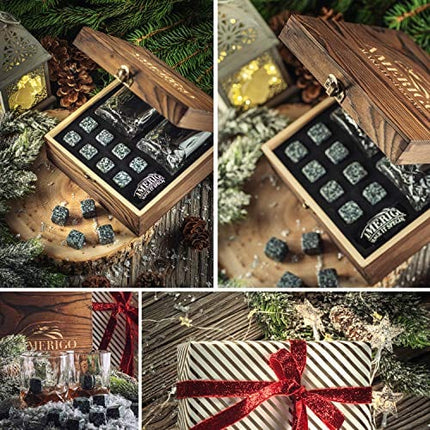 𝗕𝗘𝗦𝗧 𝗚𝗜𝗙𝗧: Impressive Whiskey Stones Gift Set with 2 Glasses - Be Different When Choosing a Gift - Luxury Box with 8 Granite Whiskey Rocks, Ice Tongs - Ice Cubes Reusable - Best Man Gift