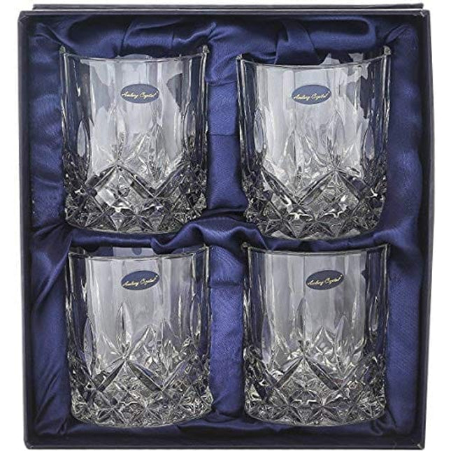 Amlong Crystal Lead-Free Double Old Fashioned Crystal Whiskey Glass - Classic Stylish Design – Perfect for Scotch, Bourbon, Cognac and Cocktail Glasses, 9 oz, Set of 4 With Gift Box