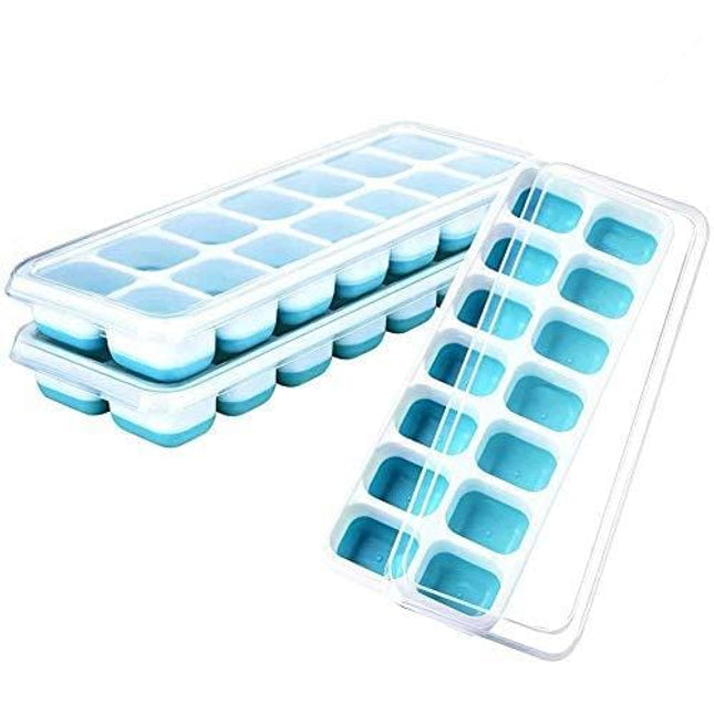 Ice Cube Trays 3 Pack, Silicone Easy-Release and Flexible 14-Ice Trays with Spill-Resistant Removable Lid, BPA Free, Durable and Dishwasher Safe