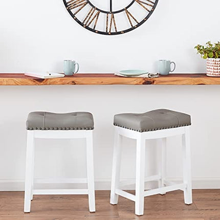 Angel Line Cambridge bar stools, 24" Set of 2, White with Gray Cushion