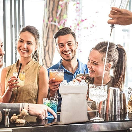 Pack of 2 Professional Lewis Bags and 1 Piece Ice Mallet Set-13.38 × 8.66 Inch Reusable Canvas Crushed Ice Bags with Wooden Mallet for Home Party Bar Kitchen Dried Ice Crushing