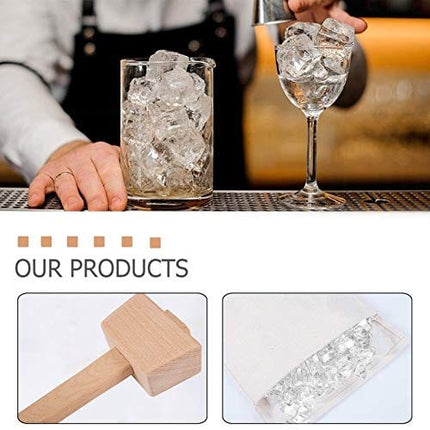 Pack of 2 Professional Lewis Bags and 1 Piece Ice Mallet Set-13.38 × 8.66 Inch Reusable Canvas Crushed Ice Bags with Wooden Mallet for Home Party Bar Kitchen Dried Ice Crushing