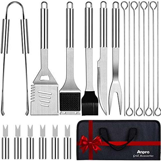 Anpro Grill Kit, Grill Set, Grilling Utensil Set, Grilling Accessories, BBQ Accessories, BBQ Kit, BBQ Grill Tools,Smoker, Camping, Kitchen, Stainless Steel, 21 Pcs,Grilling Gifts for Fathers Day