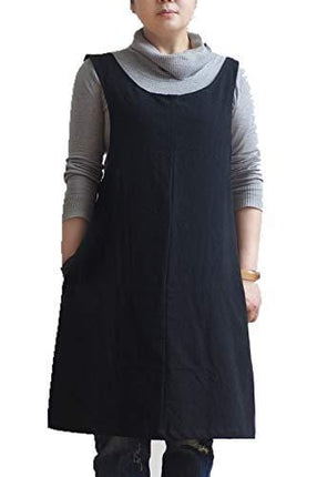 AOBBYBBS Soft Cotton Linen Apron Solid Color Halter Cross Bandage Aprons Japan Japanese Style X Shape Kitchen Cooking Clothes Gift for Women Chef Housewarming (Black)