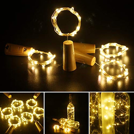 Wine Bottle Lights with Cork 20 LED Copper Wire String Lights, Pack of 6 Battery Operated Starry String Led Lights for Bottles DIY Christmas Wedding Party Decoration ( Warm White )