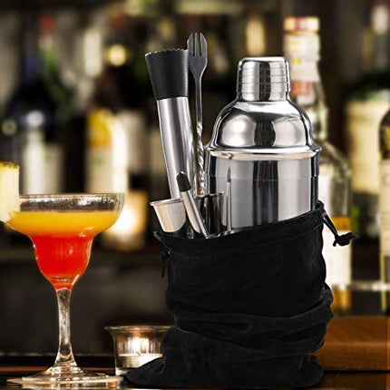 24 oz Cocktail Shaker Bartender Set by Aozita, Stainless Steel Martini Shaker, Mixing Spoon, Muddler, Measuring Jigger, Liquor Pourers with Dust Caps and Manual of Recipes, Professional Bar Tools