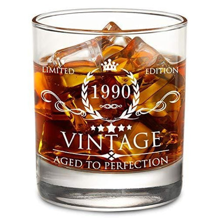 AOZITA 30th Birthday Gifts for Men - 1990 30th Birthday Decorations for Men, Party Supplies - 30th Anniversary Ideas for Him, Dad, Husband, Friends - 11oz Whiskey Glass