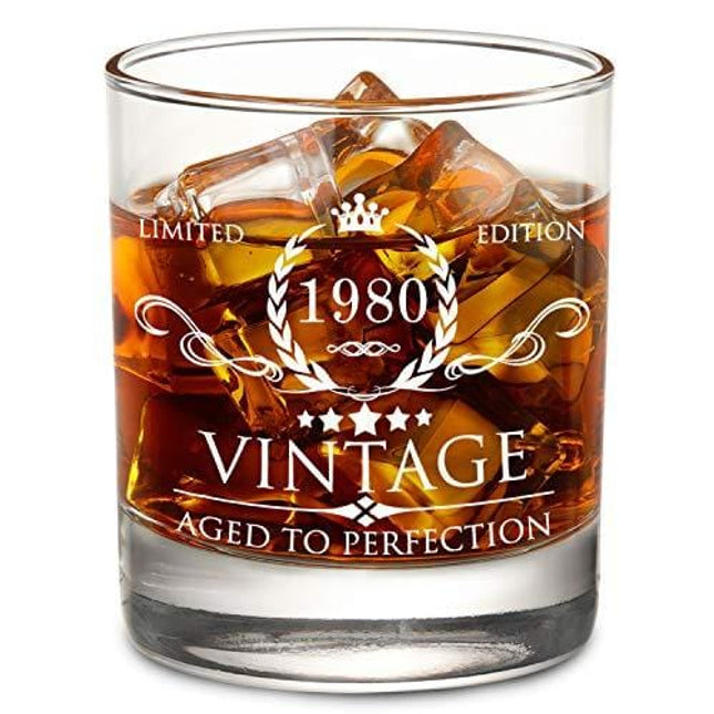 AOZITA 40th Birthday Gifts for Men - 1980 40th Birthday Decorations for Men, Party Supplies - 40th Anniversary Ideas for Him, Dad, Husband, Friends - 11oz Whiskey Glass