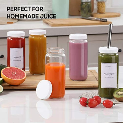 Aozita 8-Pack 16 oz Glass Juice Jars With Airtight Lids