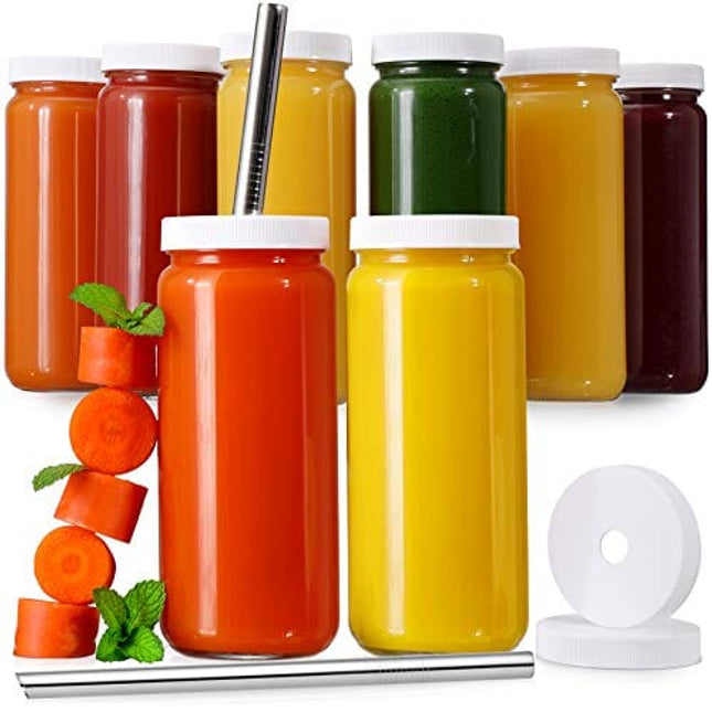 Aozita 8-Pack 16 oz Glass Juice Jars With Airtight Lids