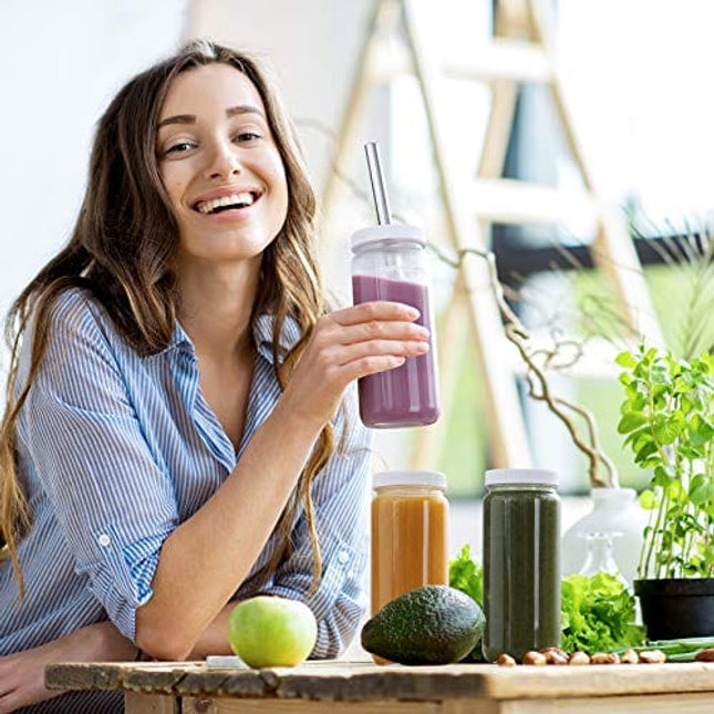 Aozita 8-Pack 16 oz Glass Juice Jars With Airtight Lids