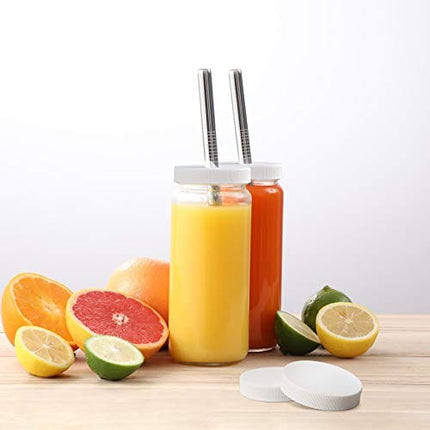 Aozita 8-Pack 16 oz Glass Juice Jars With Airtight Lids