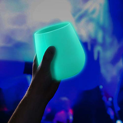 Arcoolor Silicone Wine Glass Bottle, 3 Uses In 1 Unbreakable Wine Cups, Bottle Stopper, Wines Glasses for Party Essentials Funny Gag Gift (12 Oz, Glowing Aqua Blue)