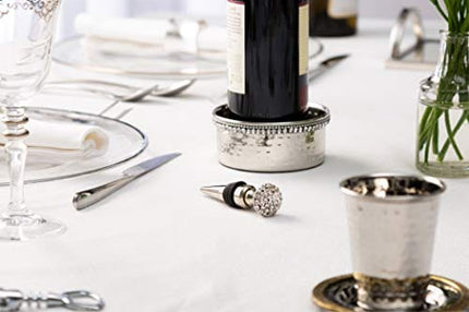 4-inch Hammered Stainless Steel Wine Coaster with Crystal Diamond Edge