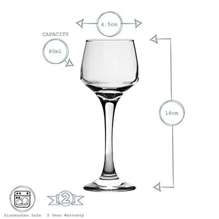 Argon Tableware 6x 80ml (2.8oz) Sherry/Liqueur Glasses - Home Restaurant Shot Spirit Glass - Dishwasher Safe