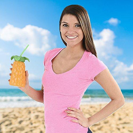 ArtCreativity Palm Tree Plastic Cups Set - Pack of 12 - 20 oz. Big - Includes Screw-on Sipper - Spectacular Summer Beach Toys and Party Favors - Amazing Gift for Everyone