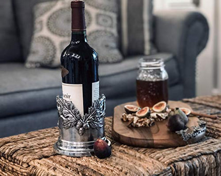 Arthur Court Sand Cast Aluminum Forest Oak Leaf Wine Bottle Coaster Sand Casted Artisan Metal 6 inch Diameter 4 inch Tall