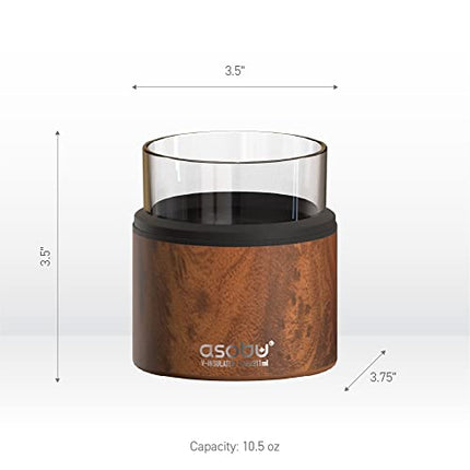 asobu Whiskey Glass with Insulated Stainless Steel Sleeve, 10.5 ounces (Wood)