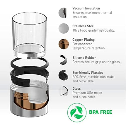 asobu Whiskey Glass with Insulated Stainless Steel Sleeve, 10.5 ounces (Wood)