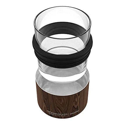 asobu Whiskey Glass with Insulated Stainless Steel Sleeve, 10.5 ounces (Wood)