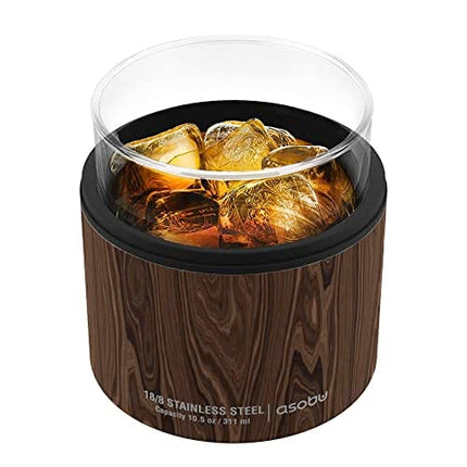 asobu Whiskey Glass with Insulated Stainless Steel Sleeve, 10.5 ounces (Wood)