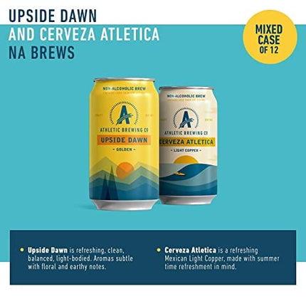 Athletic Brewing Company Craft Non-Alcoholic Beer - 6-Pack Cerveza Atletica and 6-Pack Upside Dawn - Low-Calorie, Award Winning - All Natural Ingredients For A Great Tasting Drink - 12 Fl Oz Cans