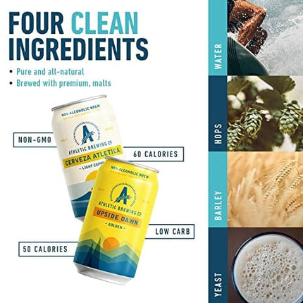 Athletic Brewing Company Craft Non-Alcoholic Beer - 6-Pack Cerveza Atletica and 6-Pack Upside Dawn - Low-Calorie, Award Winning - All Natural Ingredients For A Great Tasting Drink - 12 Fl Oz Cans