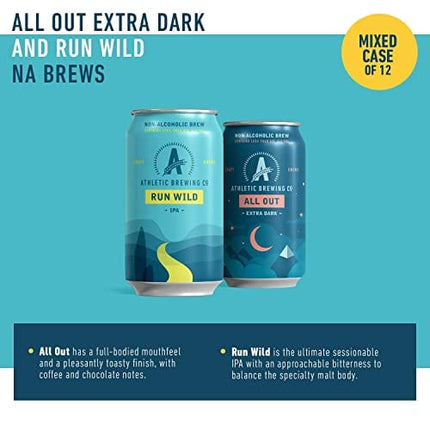 Athletic Brewing Company Craft Non-Alcoholic Beer - 6-Pack Run Wild IPA and 6-Pack All Out - Low-Calorie, Award Winning - All Natural Ingredients For A Great Tasting Drink - 12 Fl Oz Cans