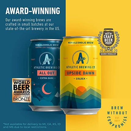 Athletic Brewing Company Craft Non-Alcoholic Beer - 6-Pack Run Wild IPA and 6-Pack All Out - Low-Calorie, Award Winning - All Natural Ingredients For A Great Tasting Drink - 12 Fl Oz Cans