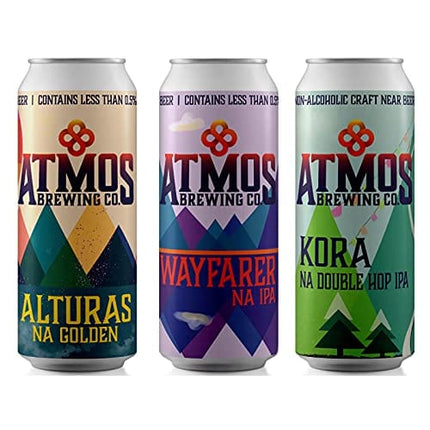 Atmos Brewing Non-Alcoholic (NA) Beer, 16 oz Cans, Craft Brewing Company, All Natural, Alcohol Free Alternative to Cocktails and Beer, 12 Pack (Classics NA Variety Pack)