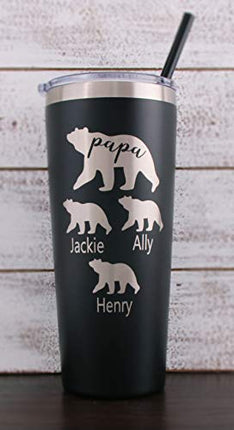 Personalized Laser Engraved 22 oz Stainless Steel Tumbler with Custom Mama/Papa Bear and Cubs - Includes Straw and Lid - Bear, Mama, Papa, Cubs, Parent Gift, Mother's Day Gift, Father's Day Gift