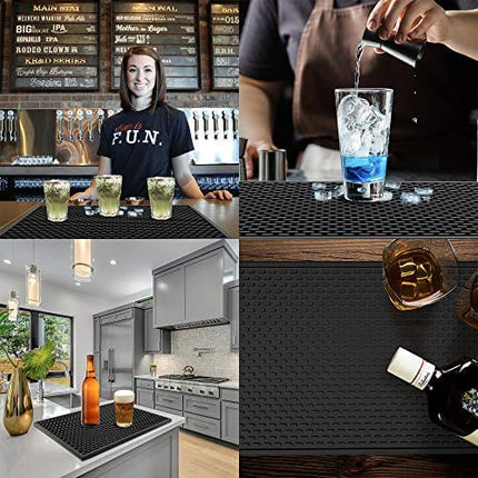 AXIESO Silicone Bar Mat - 1/2 Inch Thick Heat-Resistant and Food Safe Drip Mat - Spill Mats for Counter Top - Service Mat for Kitchen, Coffee Bar, Restaurant - Drying Mat for Glasses - 18 x 12 Inches
