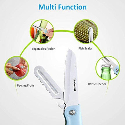 Travel Pocket Paring Knife Fruit Knife Peeling Vegetable Peeler Folding Foldable Multi Function Small Portable Bottle Opener for Kitchen Traveling Camping Outdoor Stainless Steel Plastic 2 Blade Green