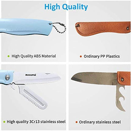 Travel Pocket Paring Knife Fruit Knife Peeling Vegetable Peeler Folding Foldable Multi Function Small Portable Bottle Opener for Kitchen Traveling Camping Outdoor Stainless Steel Plastic 2 Blade Green