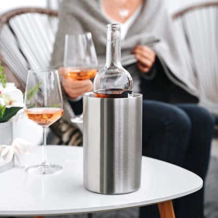 Wine Chiller Bucket, Champagne Bucket with Ice Pack for 750ml White Wine Bottle or Champagne, Stainless Steel, Double Walled Wine Cooler Bucket, Perfect Wine Bottle Chiller for Wine Lovers