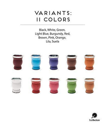 Balibetov [New] Leather & Glass Yerba Mate Gourd Set (Mate Cup) with Yerba Mate Bombilla (Straw) (Black)