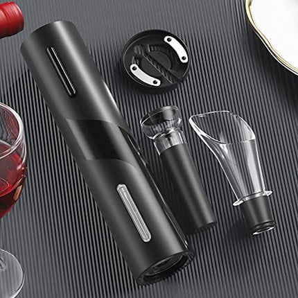 BALORIZ 4-in-1 Electric Wine Bottle Opener Kit Rechargeable Automatic Corkscrew Set with Foil Cutter, Vacuum Stopper, Pourer for Kitchen, Home, Bar, Restaurant, Wine Lovers, Christmas Gift for Him