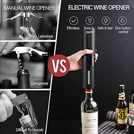 BALORIZ 4-in-1 Electric Wine Bottle Opener Kit Rechargeable Automatic Corkscrew Set with Foil Cutter, Vacuum Stopper, Pourer for Kitchen, Home, Bar, Restaurant, Wine Lovers, Christmas Gift for Him
