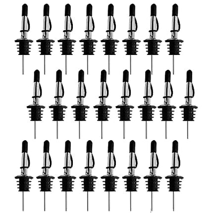 24 Pack Bottle Pourers, BALTRE Stainless Steel Liquor Pourers, with Siamese Rubber Dust Caps Pourers Tapered Spout, Suitable for About 3/4" Bottle Mouth