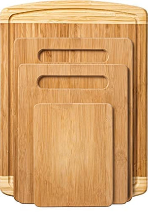 Bamboo Cutting Board Set of 4 - Kitchen Chopping Boards with Juice Groove for Meat, Cheese and Vegetables - Large Natural Wood Butcher Block, Cheese Board & Charcuterie Board