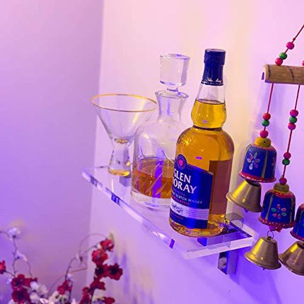 Liquor Bottle Display Shelf - Bar Shelves for Liquor Bottles in Diamond Polish Finish. Acrylic Display for Liquor in Home Bar or for Your Memorabilia Sturdy Acrylic Glass Shelf. Made in USA.