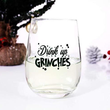 BarConic Drink Up Grinches Stemless Wine Glass