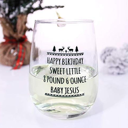 Barconic Happy Birthday Baby Jesus Stemless Wine Glass