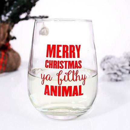 BarConic Merry Christmas Ya Filthy Animal Stemless Wine Glass