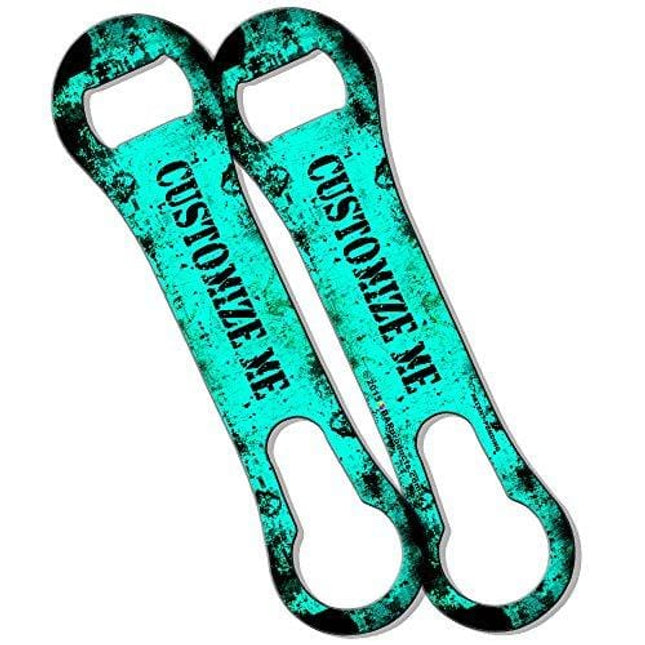 BarConic Customizable V-Rod Bottle Opener - Blue and Black Grunge