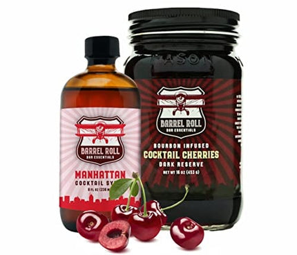 Barrel Roll Bar Essentials Cocktail Mixers - Manhattan Cocktail Mix Kit - All-Natural Manhattan Drink Mix & Bourbon Cocktail Cherries