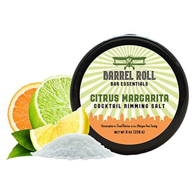 Barrel Roll Bar Essentials Cocktail Rimmers - Bartender Accessories, Finishing Salt Garnish for Drinks, Glass Rimming Salts & Sugars - Natural Ingredients - Citrus Margarita Salt - 8 oz, 452 Servings