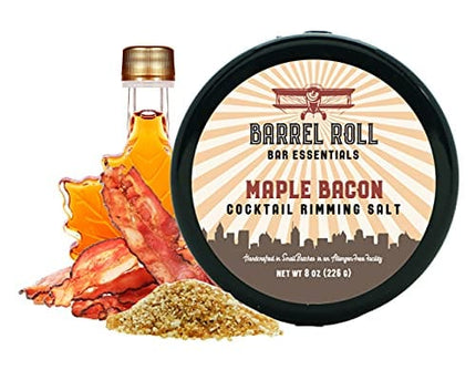 Barrel Roll Bar Essentials Cocktail Rimmers - Bartender Accessories, Finishing Salt Garnish for Drinks, Glass Rimming Salts & Sugars - Natural Ingredients - Maple Bacon Salt Flavor - 8 oz 452 Servings