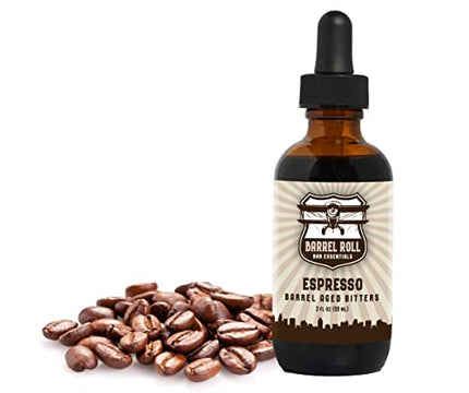Barrel Roll Bar Essentials Espresso Cocktail Bitters | Drink Mixers for Cocktails | Premium Cocktail Mixers | Barrel Aged Bitters for Cocktails and Alcohol | Allergen & Gluten Free | 2 fl oz. Bottle