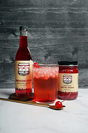 Barrel Roll Bar Essentials Maraschino Cherry Cocktail Syrup - Cherry Syrup for Alcoholic Drinks, Amaretto Sour, Old Fashioned - Coffee, Smoothie, Dessert & Snow Cone Flavoring - 2 x 12.7 oz